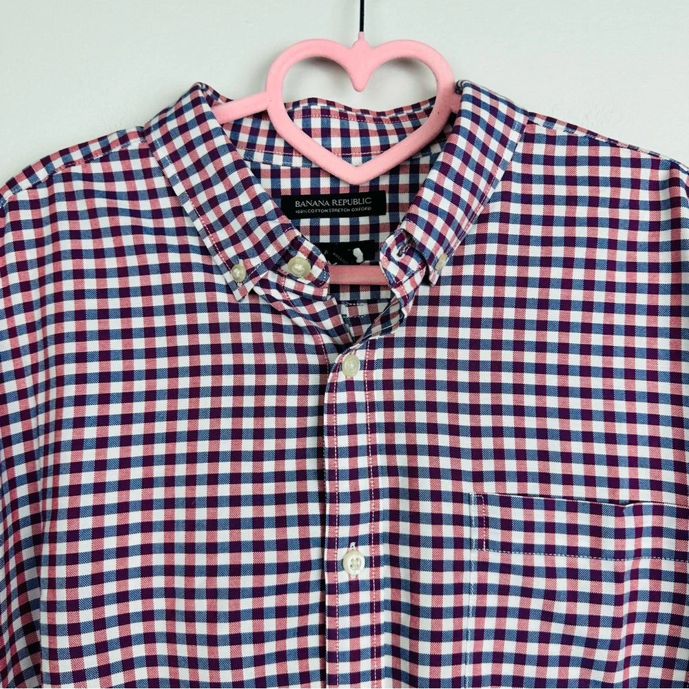 Banana Republic 100% Cotton Grant Fit Stretch Oxford Button Shirt Size Large